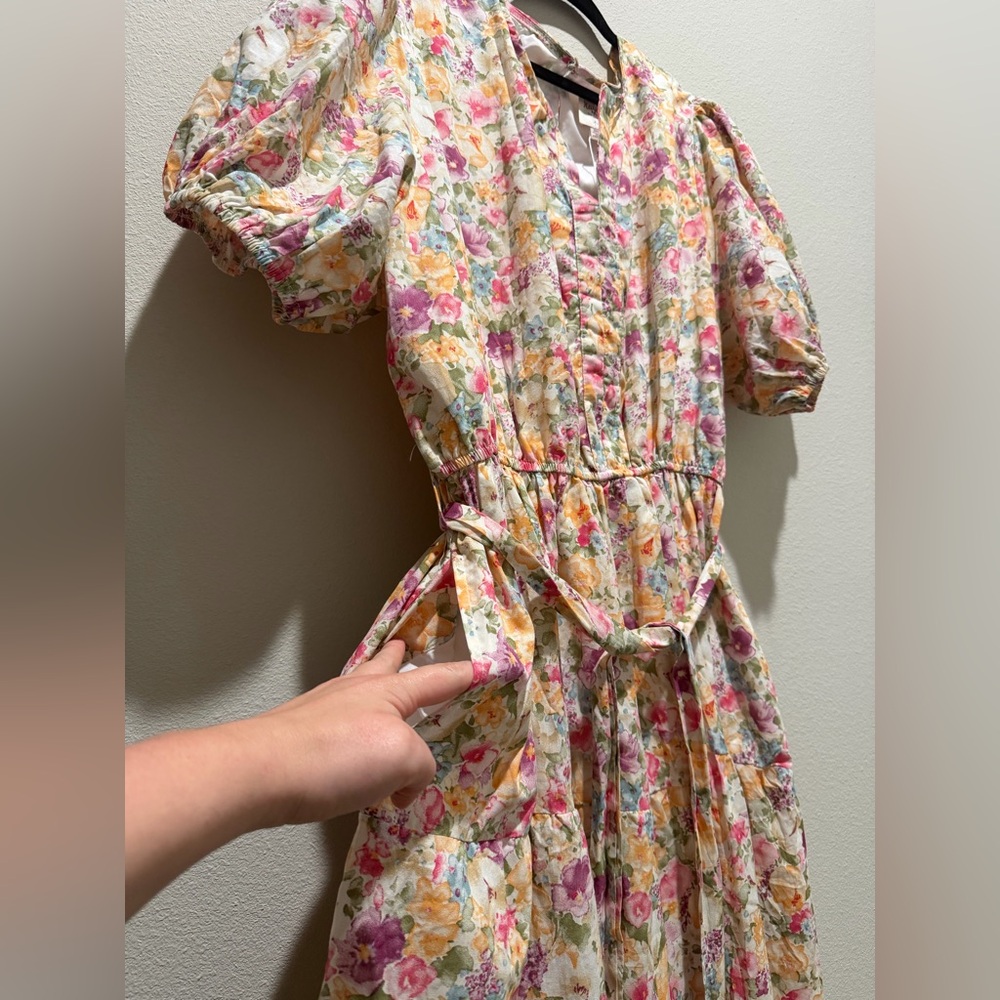 Hayden Los Angeles floral print belted tier poplin midi dress easter - Picture 5 of 11